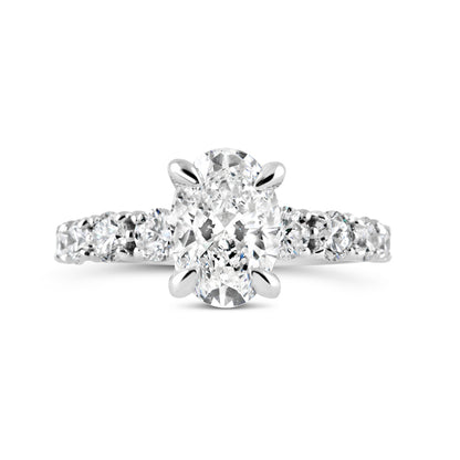 Oval Solitaire Diamond Set Shoulders Engagment Ring 3.00ct