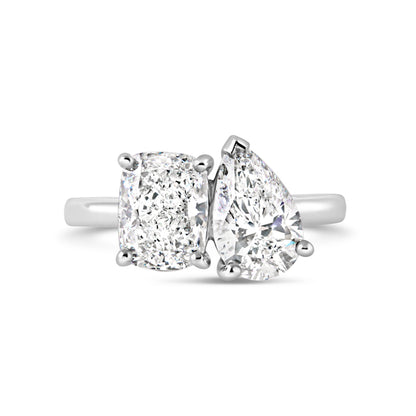 Cushion &amp; Pear Toi et Moi Two Stone Engagement Ring 3.23ct