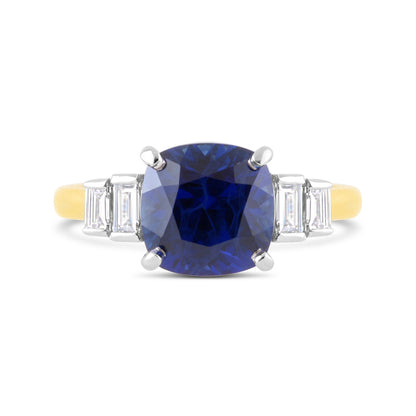 Cushion Cut Sapphire &amp; Emerald Cut Diamond Ring