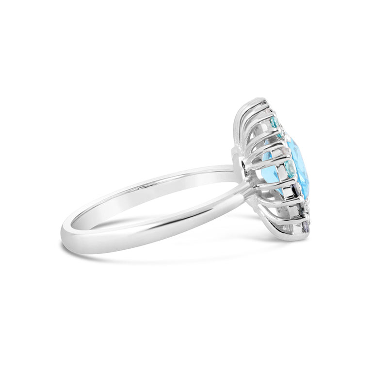 Cushion Cut Blue Topaz with Diamond &amp; Tanzanite Halo