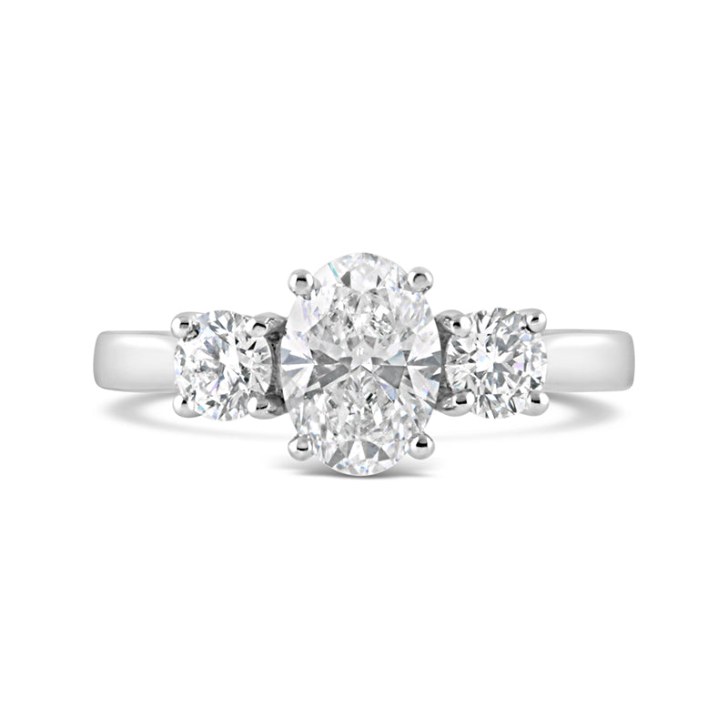 Oval & Round Cut Diamond Three Stone Ring 1.60ct