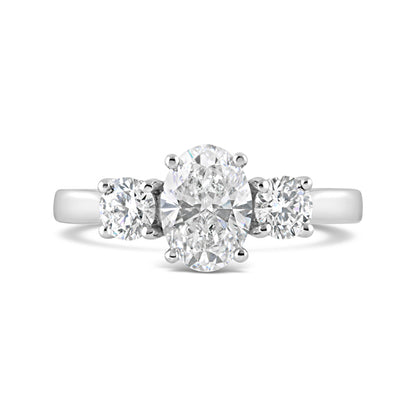 Oval &amp; Round Cut Diamond Three Stone Ring 1.60ct