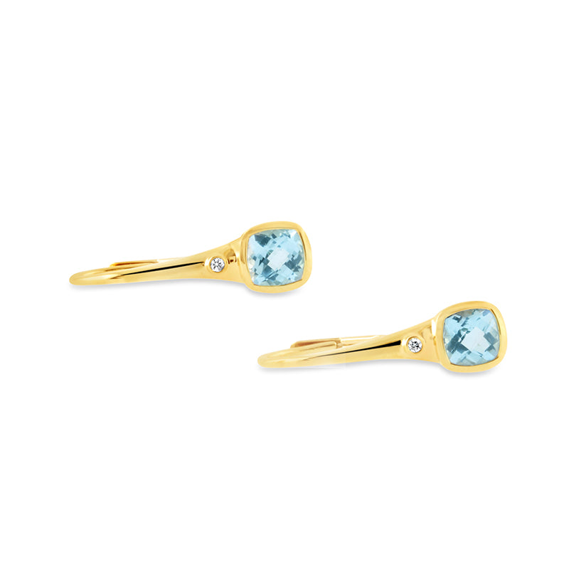 Cushion Cut Swiss Blue Topaz &amp; Diamond Huggie Earrings