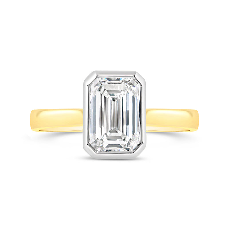 Emerald Cut Bezel Set Solitaire Engagement Ring 2.12ct