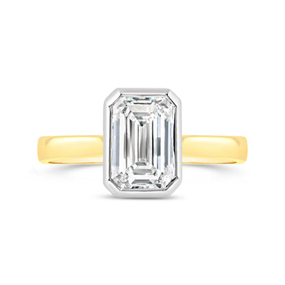 Emerald Cut Bezel Set Solitaire Engagement Ring 2.12ct