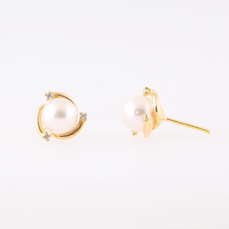 Akoya Pearl &amp; Diamond Stud Earrings 8mm