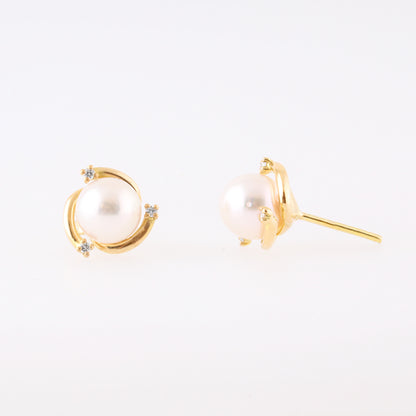 Akoya Pearl &amp; Diamond Stud Earrings 8mm