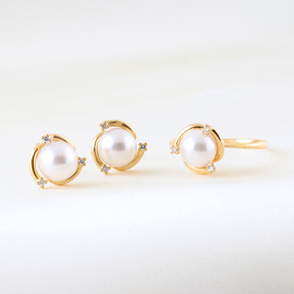 Akoya Pearl &amp; Diamond Stud Earrings 8mm
