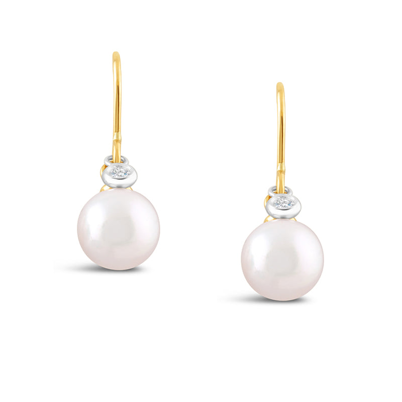 Akoya Pearl &amp; Diamond Drop Earrings 7.5mm