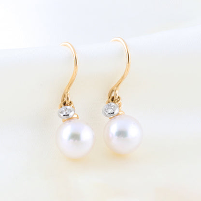 Akoya Pearl &amp; Diamond Drop Earrings 7.5mm