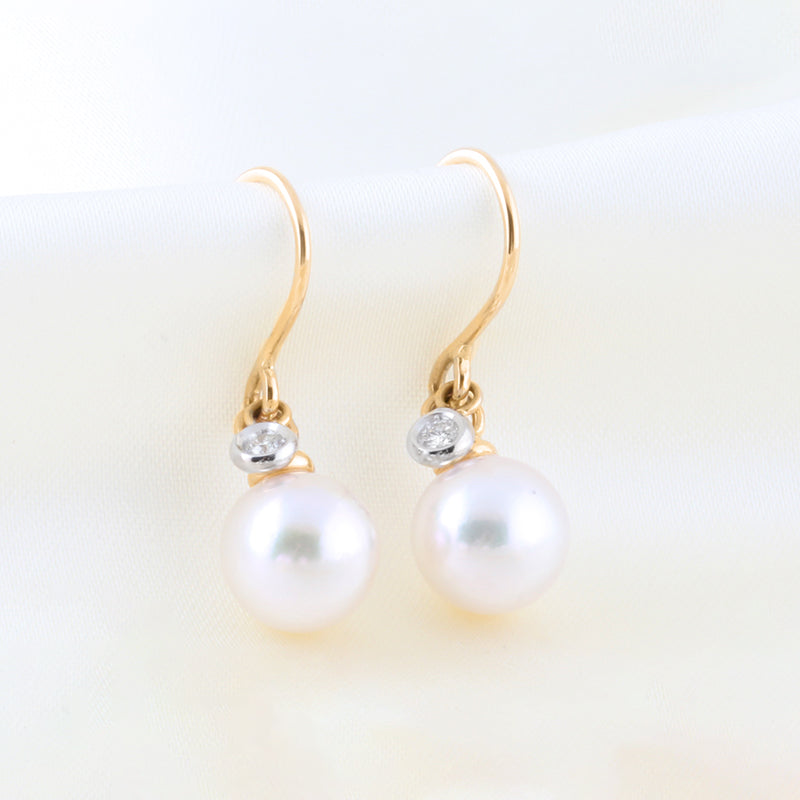 Akoya Pearl & Diamond Drop Earrings 7.5mm