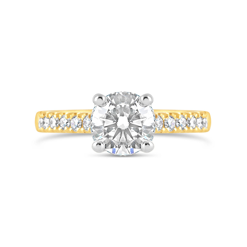 Round Brilliant Solitaire Ring with Diamond Set Shoulders & Hidden Halo 1.58ct