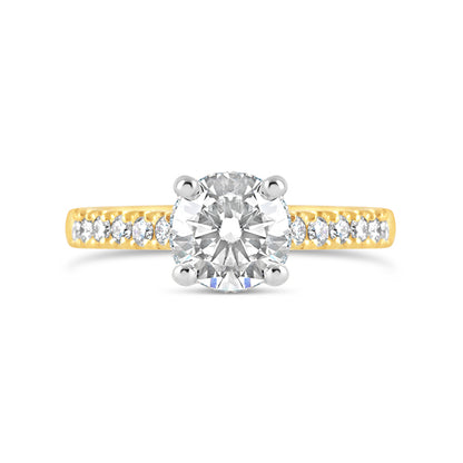 Round Brilliant Solitaire Ring with Diamond Set Shoulders &amp; Hidden Halo 1.58ct