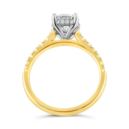 Round Brilliant Solitaire Ring with Diamond Set Shoulders &amp; Hidden Halo 3.13ct