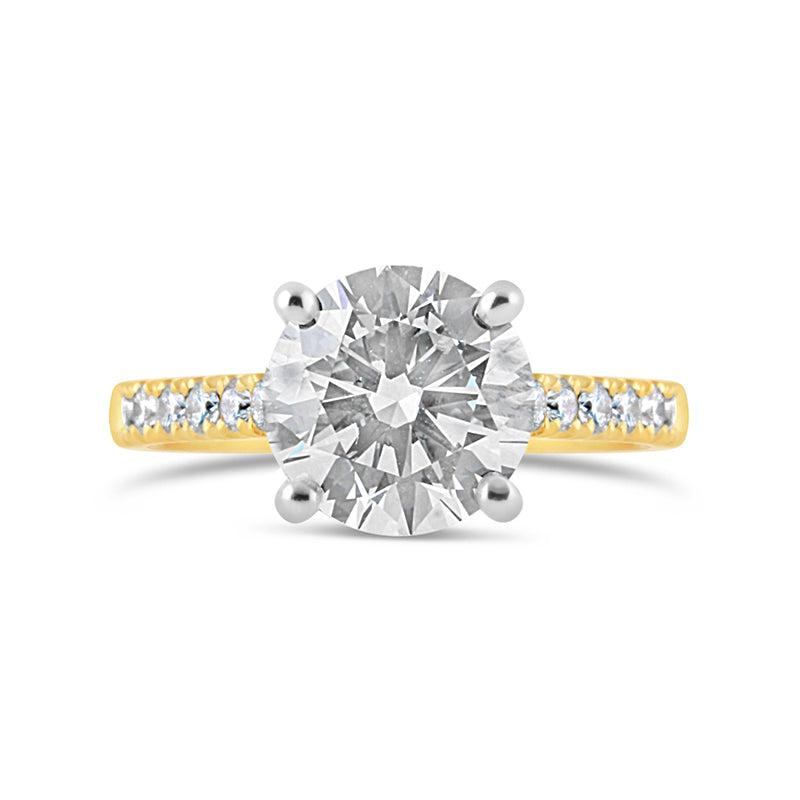 Round Brilliant Solitaire Ring with Diamond Set Shoulders &amp; Hidden Halo 3.13ct