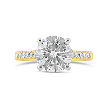 Round Brilliant Solitaire Ring with Diamond Set Shoulders &amp; Hidden Halo 3.13ct