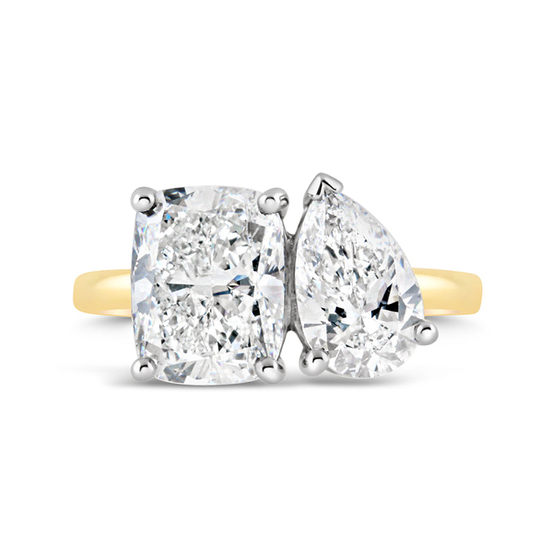 Cushion & Pear Cut Diamond Toi et Moi Diamond Ring 4.22ct