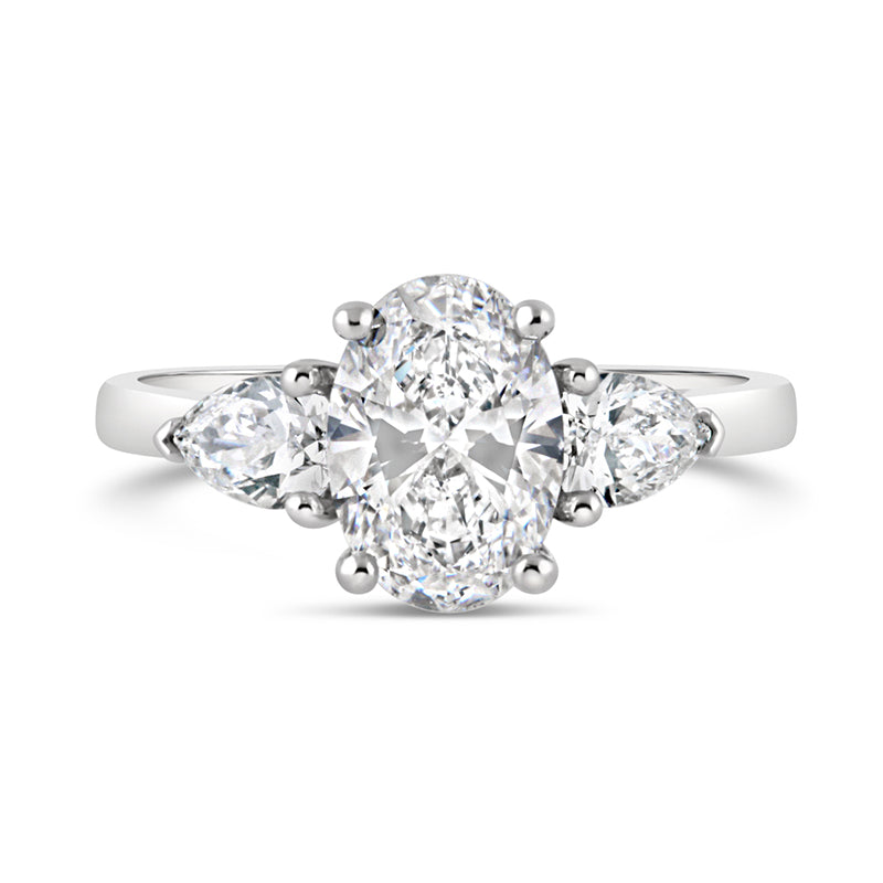 Oval &amp; Pear Cut Three Stone Trilogy Diamond Ring 1.80ct