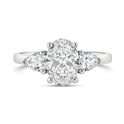 Oval &amp; Pear Cut Three Stone Trilogy Diamond Ring 1.80ct