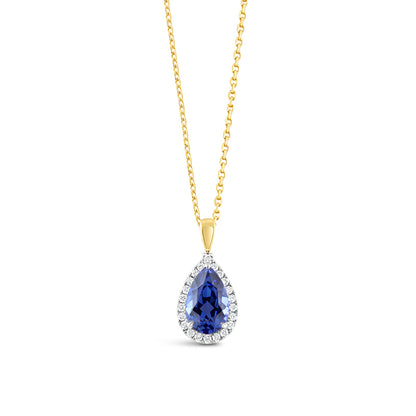 Pear Cut Sapphire &amp; Diamond Halo Pendant