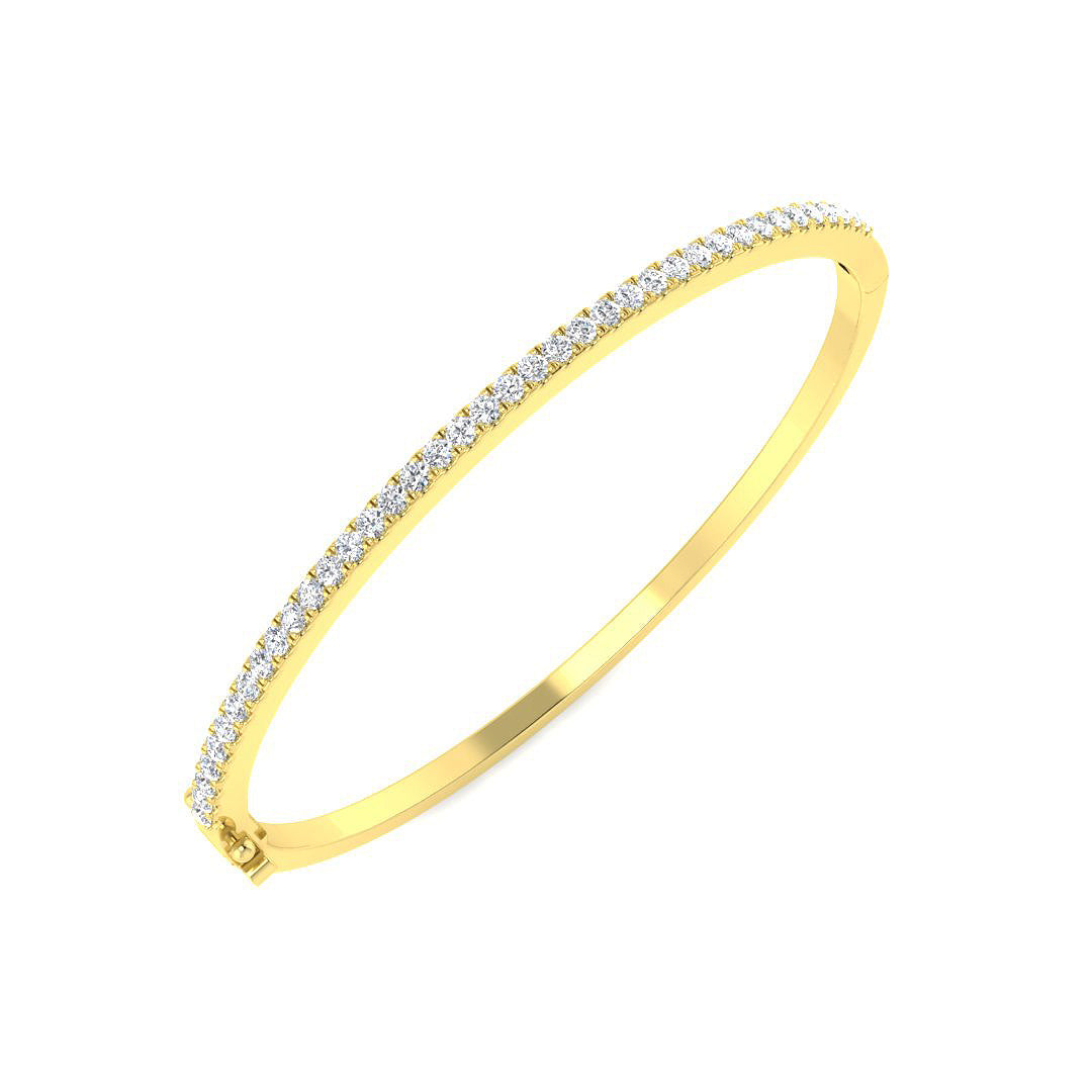 Rocks Diamond Collection 2mm Diamond Hinged Bangle 52x60mm Pave Setting 9ct Yellow Gold Total Diamond Weight: 0.90ct Colour: F Clarity: VS