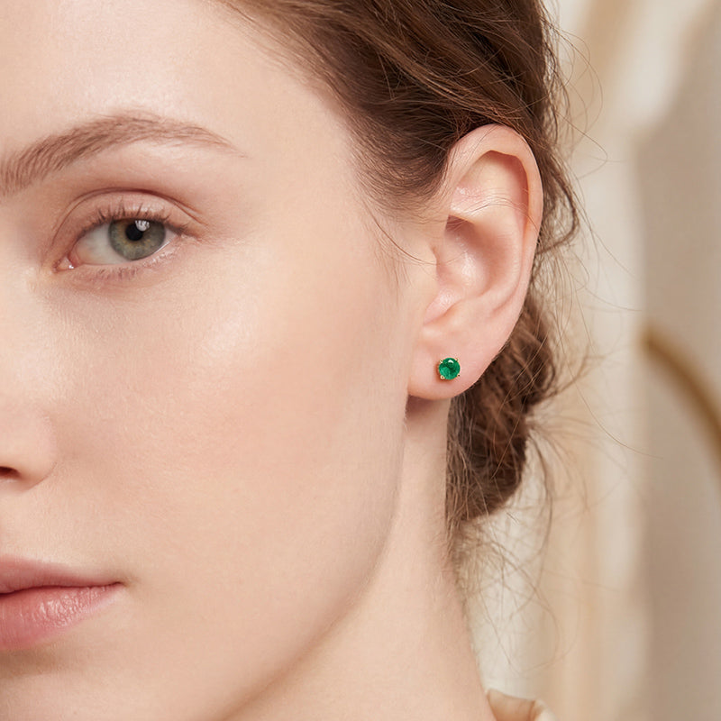 Round Emerald Stud Earrings 5 mm