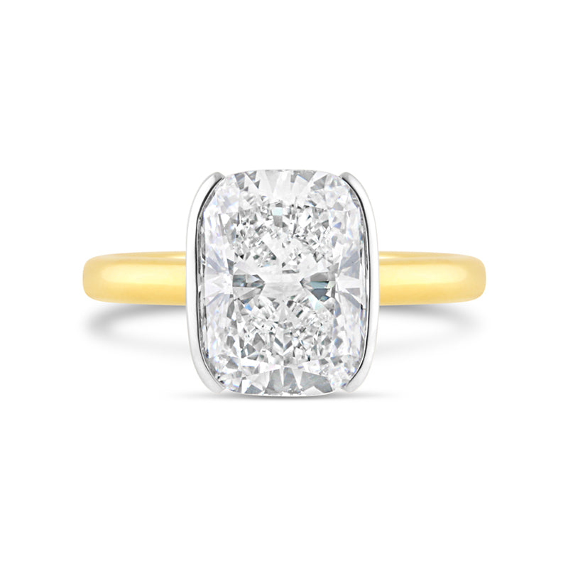 Bezel Set Cushion Cut Diamond Solitaire with Hidden Halo 3.15ct
