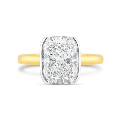 Bezel Set Cushion Cut Diamond Solitaire with Hidden Halo 3.15ct