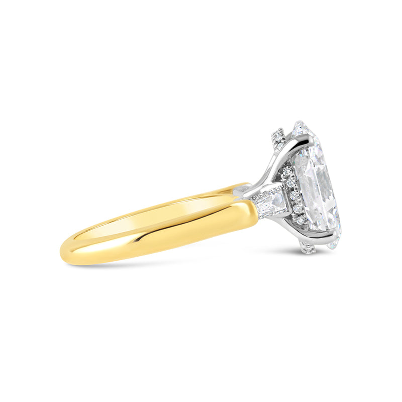 Oval &amp; Tapered Baguette Hidden Halo Three Stone Diamond Ring 5.54ct