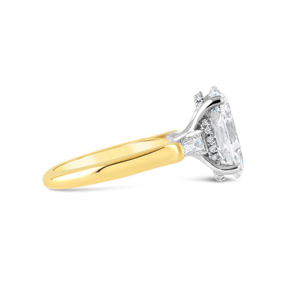 Oval &amp; Tapered Baguette Hidden Halo Three Stone Diamond Ring 5.54ct
