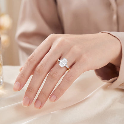 Oval &amp; Tapered Baguette Hidden Halo Three Stone Diamond Ring 5.54ct