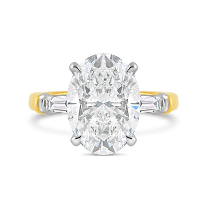 Oval &amp; Tapered Baguette Hidden Halo Three Stone Diamond Ring 5.54ct