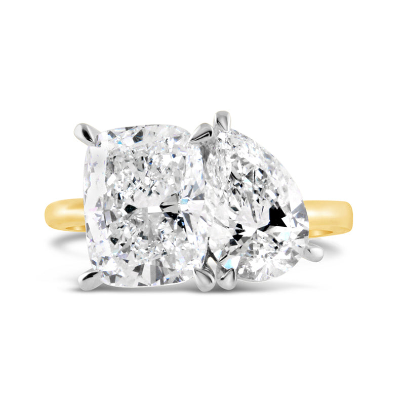 Cushion &amp; Pear Cut Diamond Toi et Moi Diamond Ring 4.60ct
