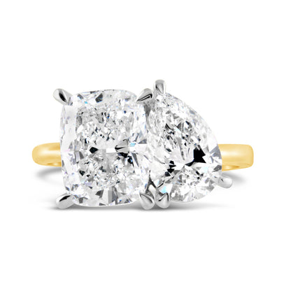 Cushion &amp; Pear Cut Diamond Toi et Moi Diamond Ring 4.60ct