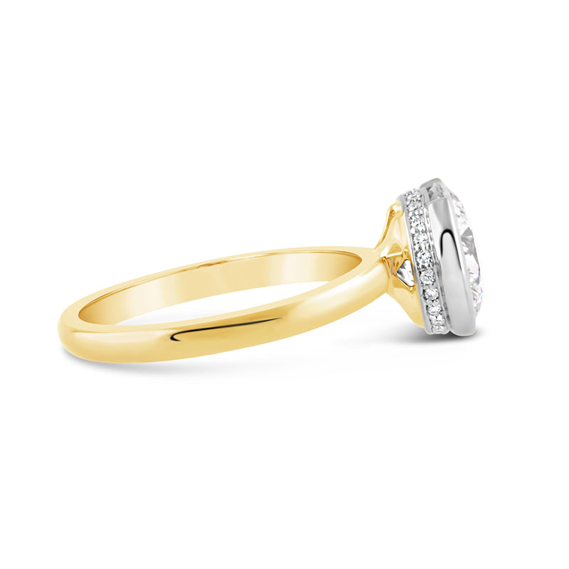 Bezel Set Round Brilliant Cut Diamond Solitaire with Hidden Halo 3.09ct