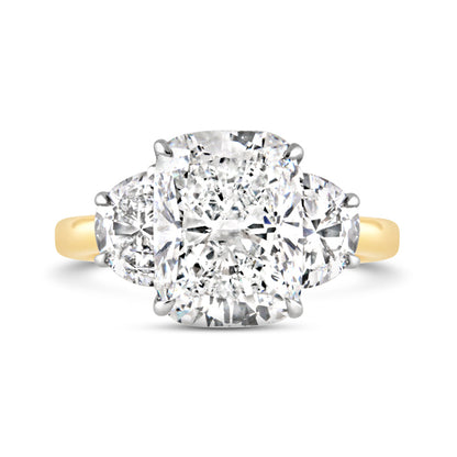 Cushion &amp; Half Moon Diamond Three Stone Ring 5.10ct