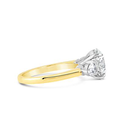 Round Brilliant &amp; Pear Three Stone Diamond Ring 3.65ct