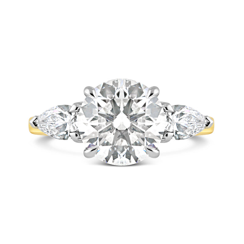Round Brilliant &amp; Pear Three Stone Diamond Ring 3.65ct