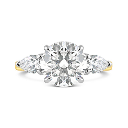 Round Brilliant &amp; Pear Three Stone Diamond Ring 3.65ct