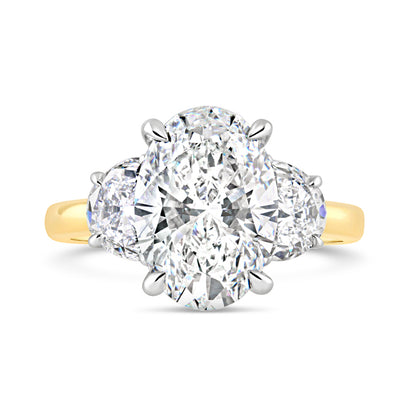 Oval &amp; Half Moon Three Stone Diamond Ring 5.09ct