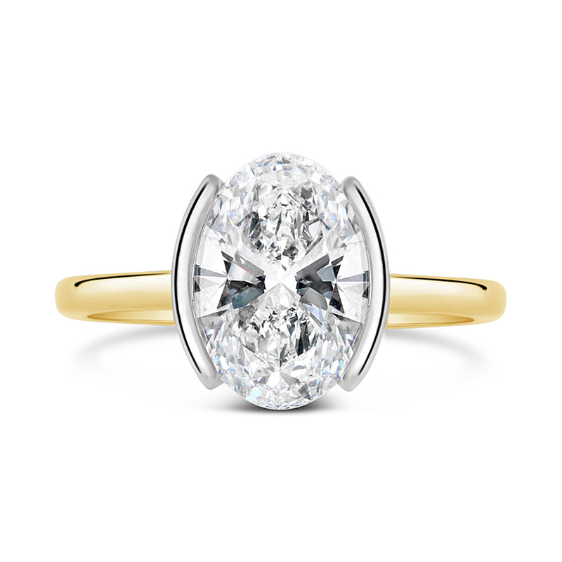Bezel Set Oval Diamond Solitaire Hidden Halo Ring