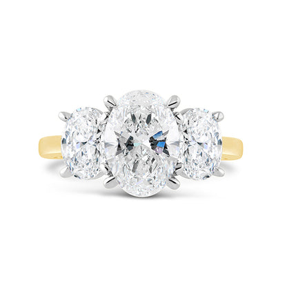 Oval Three Stone Trilogy Diamond Ring 3.53ct