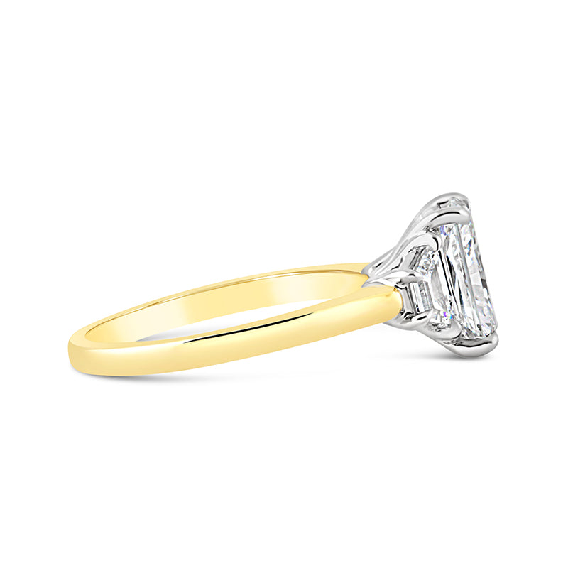 Radiant &amp; Trapezoid Cut Three Stone Diamond Engagement Ring 2.58ct