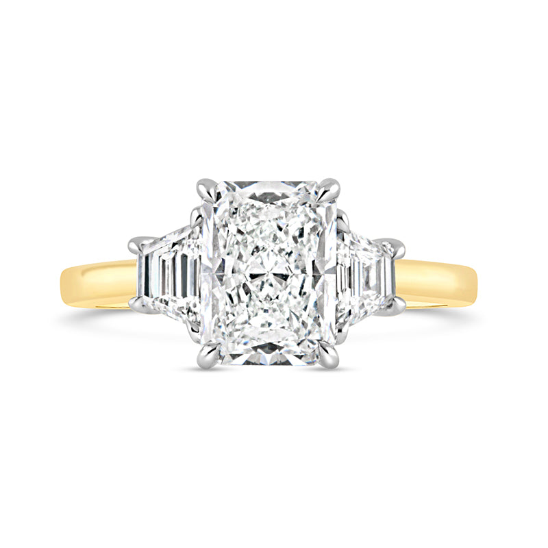 Radiant &amp; Trapezoid Cut Three Stone Diamond Engagement Ring 2.58ct
