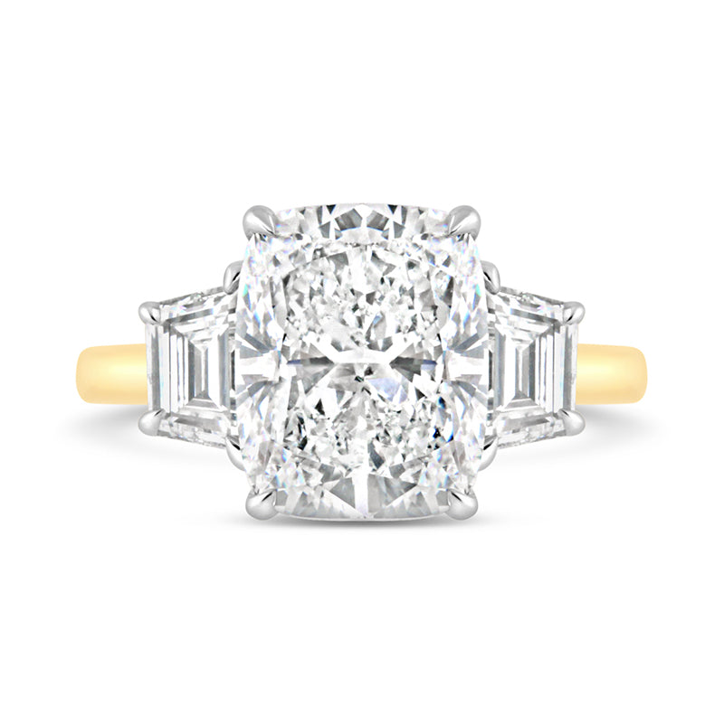 Cushion &amp; Trapezoid Cut Three Stone Diamond Engagement Ring 3.87ct