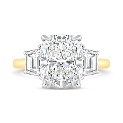 Cushion &amp; Trapezoid Cut Three Stone Diamond Engagement Ring 3.87ct