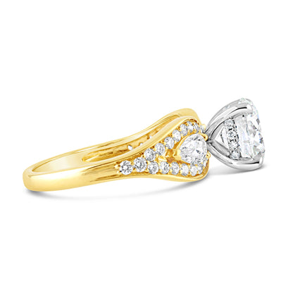 Round Brilliant Pear Pave Shoulder Solitaire Ring 2.86ct