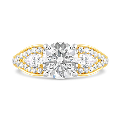 Round Brilliant Pear Pave Shoulder Solitaire Ring 2.86ct