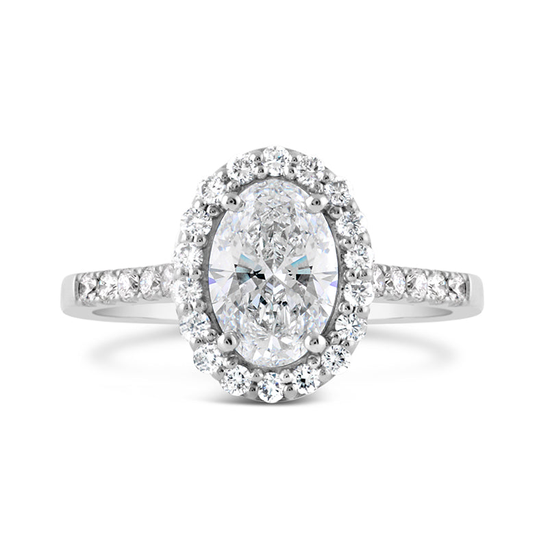 Flower Oval Halo Diamond Ring 2.00ct