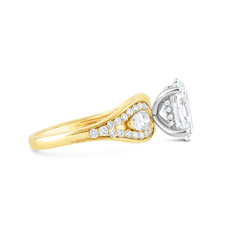 Oval Diamond Ring with Pear Cut Shoulders &amp; Diamond Halo 2.85ct